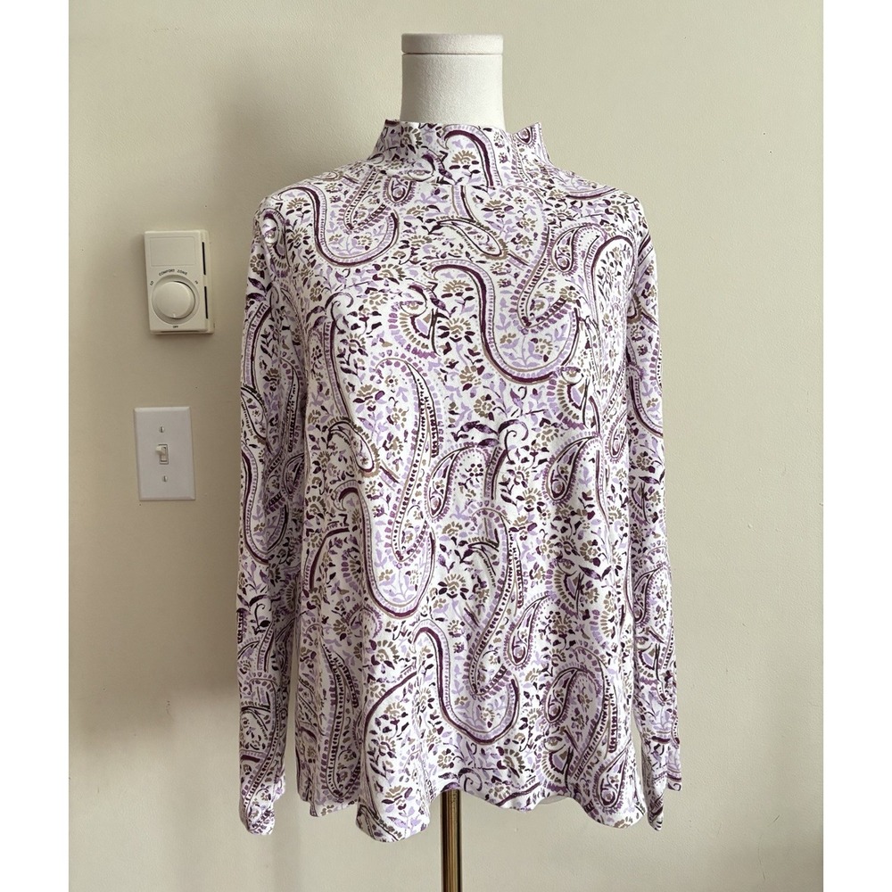 Croft & Barrow Womens XXL Classic Mock Neck Tee Long Sleeve Cotton Purple Floral